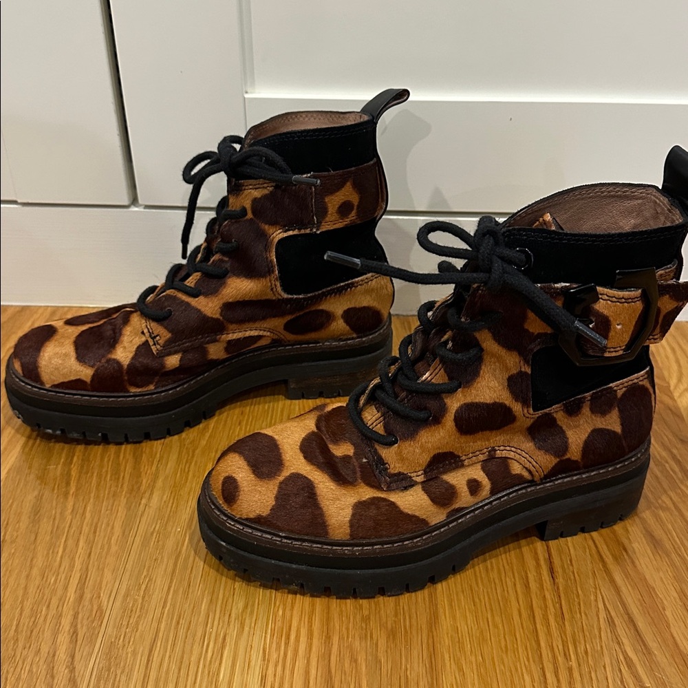 Louise eat Cie Lace Up Cow Hair Moto Boots W5.5 - Picture 2 of 7